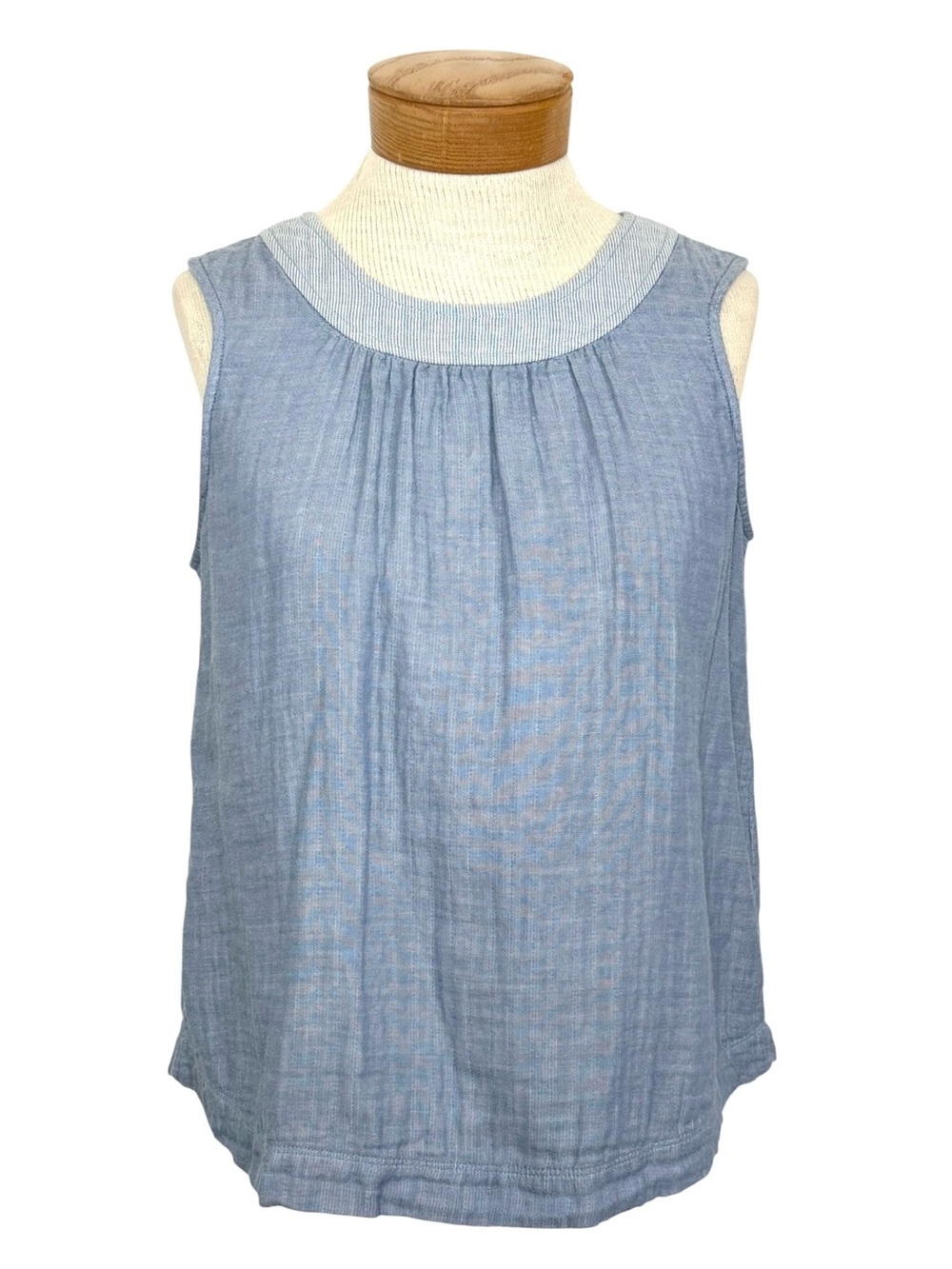 Southern Tide Coastal Cotton Chambray Tank Top Striped Trim Button Back Small